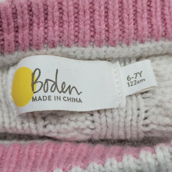 Boden Beige Wool Cotton Blend Embroidered Flowers Cable Knit Sweater Girls 6-7Y - Picture 3 of 12